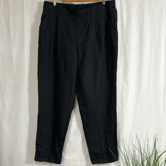 Garnet Hill linen Sz Large Cropped Wide Leg Linen Pants Pockets Elastic Waist - Picture 1 of 9